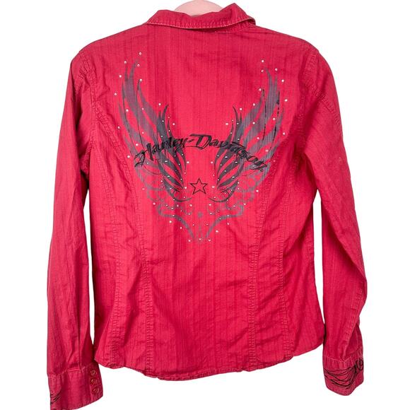 Harley-Davidson Button Down Embroidered Logo with Rhinestones Blouse - Picture 2 of 6